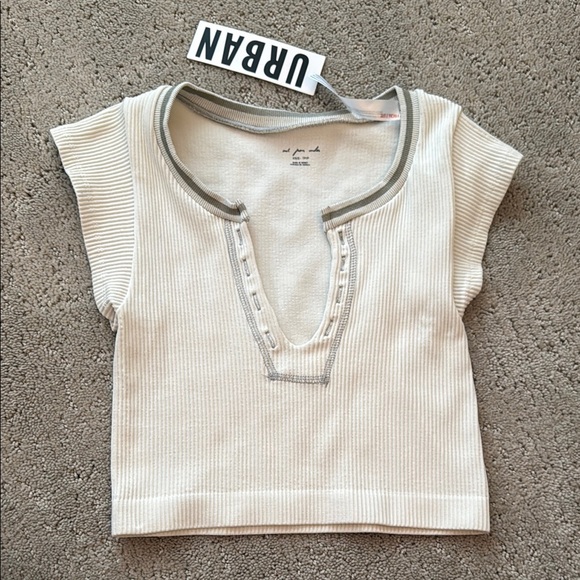 Urban Outfitters Tops - Urban Outfitters Cream Ribbed Crop Top